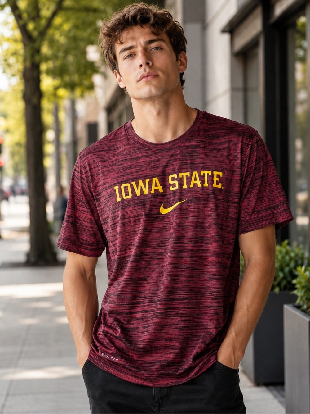 Nike Maroon Heather Iowa State Short Sleeve Tee with Yellow Logo